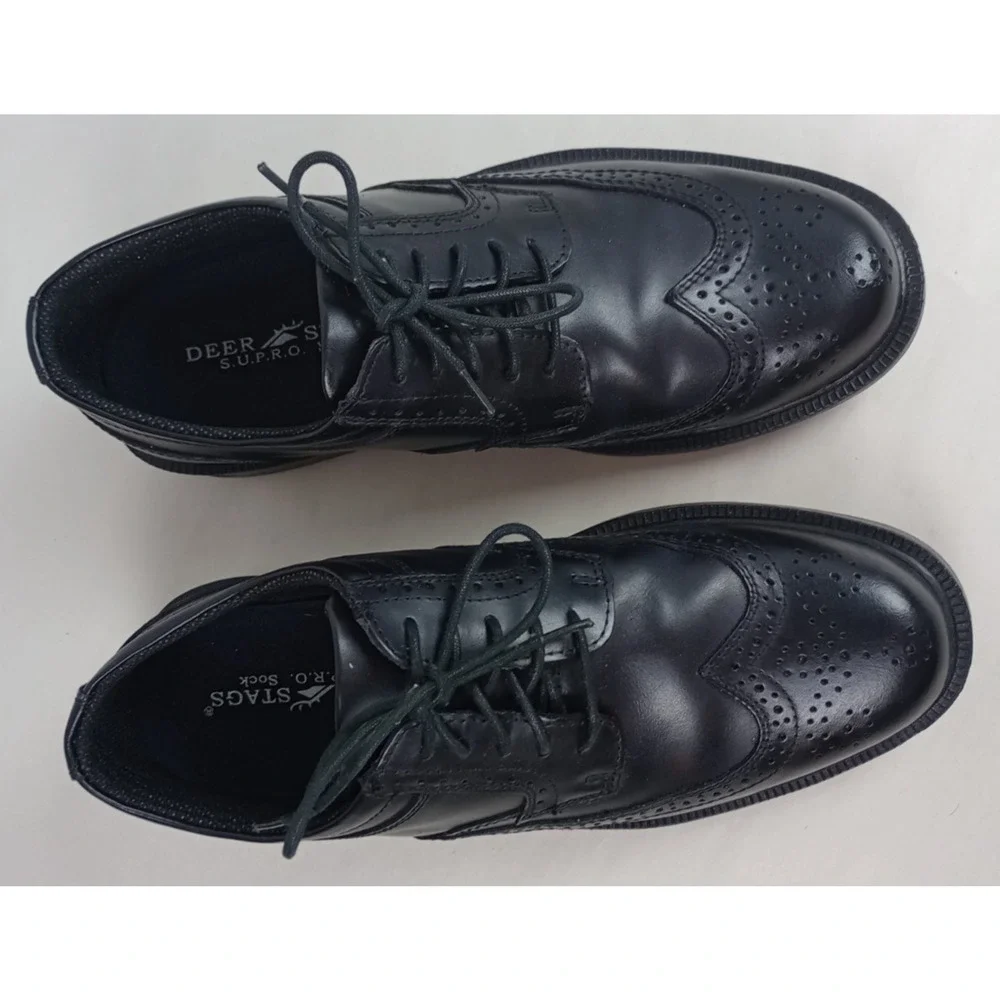 Deer Stags Mens 9.5M Black Tribune Supro Sock Wingtip Oxford Dress Shoes